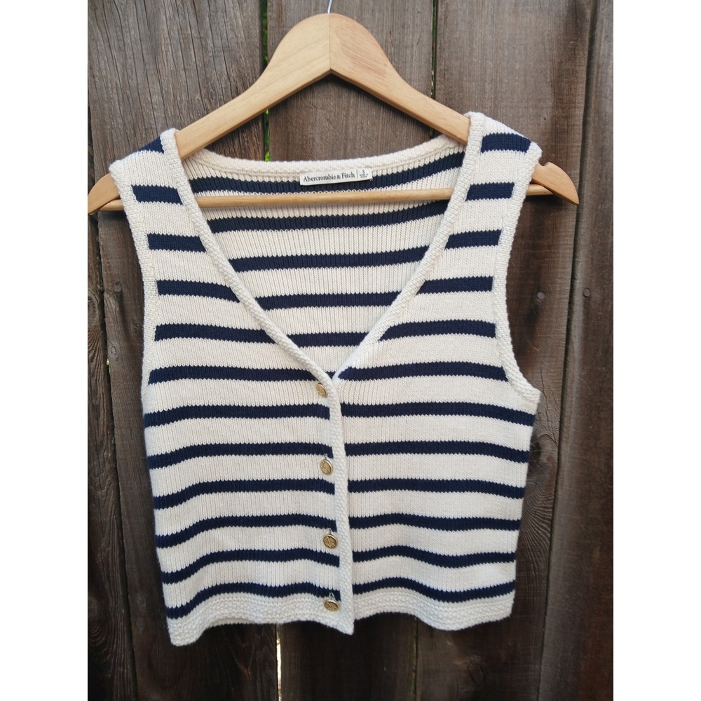 Abercrombie & Fitch Mara Gold Button Up Nautical Stripe Sweater Vest Crop Sz S